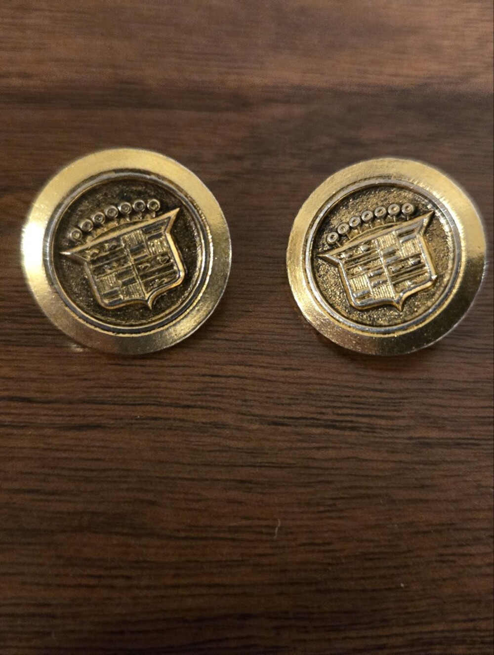Gold Tone Cadillac Decorative Emblem Buttons - Pair